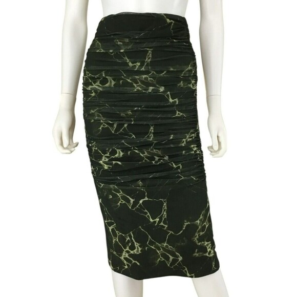 Zara Draped Tulle Midi Skirt Green sz Small Tie-Dye Ruched Sides Mesh Whimsigoth - Picture 6 of 15